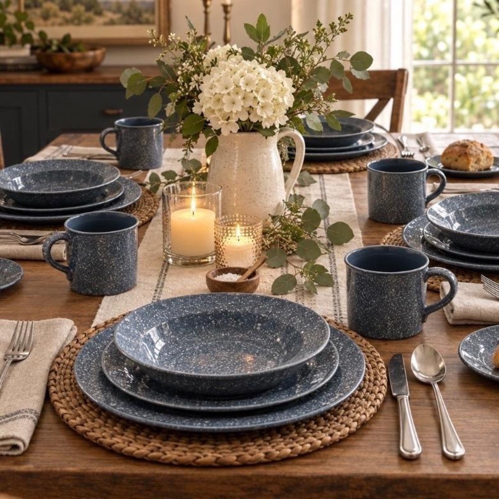 VTG Mikasa Ultrastone Country Blue CU501 Dinnerware Set 20 Pc Service of 4 Japan